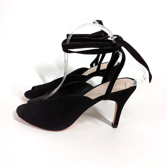 Loeffler Randall Mila Black Suede Wrap Heels Sandals Peep Toe Size 9 Preowned - Picture 6 of 10